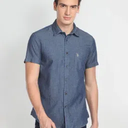 U.S. Polo Assn. Blue Regular Fit Cotton Shirt-picture-15