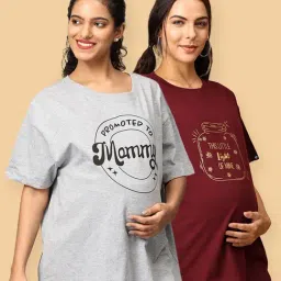 The Mom Store Maroon & Grey Cotton Printed T-Shirt Pack Of - 2-picture-16