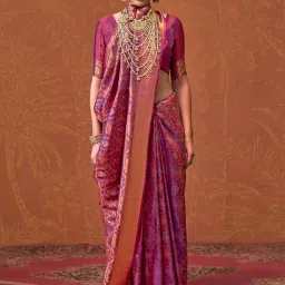 Elora Purple & Pink Silk Woven Saree With Unstitched Blouse image 1
