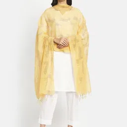 FabBasics by Fabindia Yellow Cotton Printed Dupatta image 1