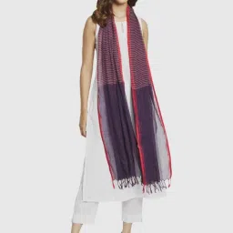 Fabindia Navy & Purple Cotton Striped Stole image 1
