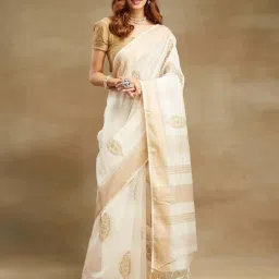 Fabindia Off-White Woven Saree image 1