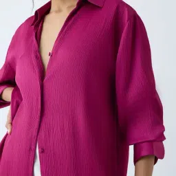 Wardrobe by Westside Magenta Crinkle-Textured Shirt image 4