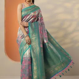 Libas Pink Woven Design Saree With Unstitched Blouse image 1