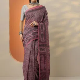 Libas Pink Printed Saree With Unstitched Blouse image 1