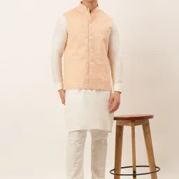 Jompers Orange Cotton Regular Fit Embroidered Nehru Jacket image 4