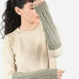 ToniQ Women Grey Textured Woollen Gloves-picture-11