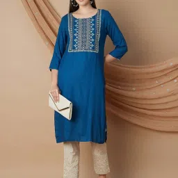 Melange by Lifestyle Blue Embroidered Straight Kurta image 1