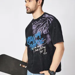 People by Pantaloons Black Cotton Boxy fit T-Shirts image 1