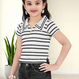 Lei-Chie Polo Neck White and Black Striped Top image 4