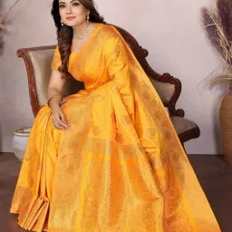 Elora Orange Zari Saree With Unstitched Blouse image 3