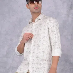 Crimsoune Club Beige Cotton Slim fit Floral Shirts-picture-20
