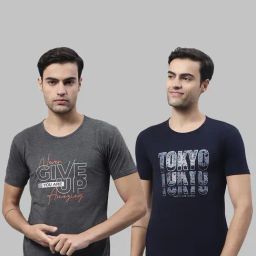 Vimal Jonney Anthra Grey & Dark Navy Printed Lounge T-Shirt - Pack of 2-picture-14