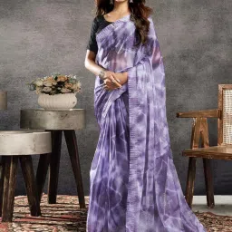 Satrani Purple Tie-Dye Saree With Unstitched Blouse image 1