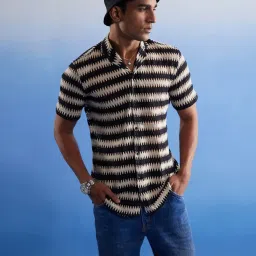 Vastramay Beige & Black Regular Fit Self Pattern Shirt image 1