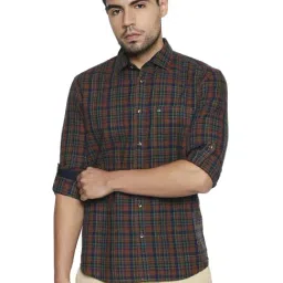 Basics Brown Cotton Slim Fit Checks Shirt-picture-17