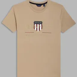 GANT Kids Beige Cotton Printed T-Shirt-image-7