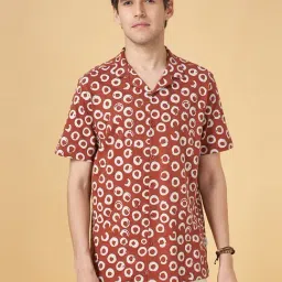 7 Alt by Pantaloons Rust Cotton Slim Fit Printed Shirt-picture-26