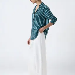 Wardrobe by Westside Teal Striped Shirt image 3