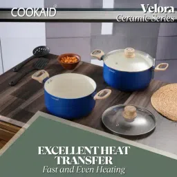 Cookaid Blue Aluminium Velora Series Non Stick Ceramic Coating Casserole Cookweare Set image 3
