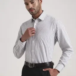 JadeBlue Black & White Cotton Regular Fit Striped Shirt image 3
