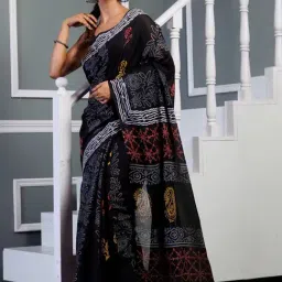 Unnati Silks Black Cotton Printed Saree With Unstitched Blouse-picture-15
