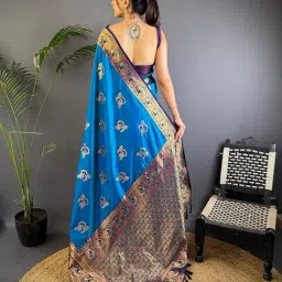 Elora Royal Blue Floral Saree With Unstitched Blouse image 2