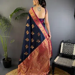 Elora Navy Blue Floral Saree With Unstitched Blouse image 2