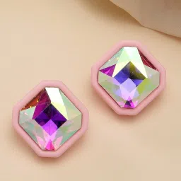 Karatcart Pink Matte Finish Rhinestone Stud Earrings For Women image 1