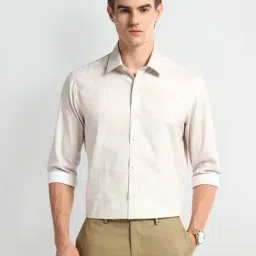 Arrow Beige Cotton Slim Fit Texture Shirt-picture-16