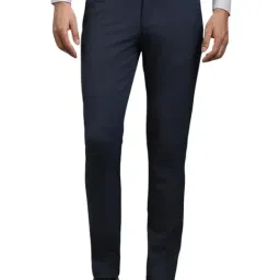 Louis Philippe Blue Blended Slim fit Solid Trousers-picture-13