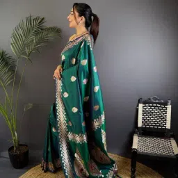 Elora Dusty Teal Woven Design Saree With Unstitched Blouse image 1
