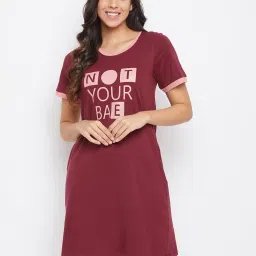 Clovia Maroon Printed Night Dress image 1