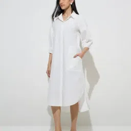 Utsa by Westside White Floral Embroidered Cotton Shirt Dress image 3