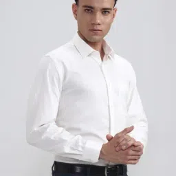 JadeBlue White Cotton Regular Fit Self Design Shirt image 4