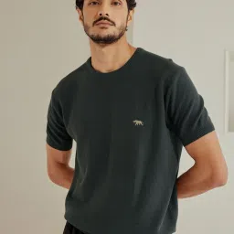 Andamen Grey Cotton Regular Fit Solid T-Shirt image 1