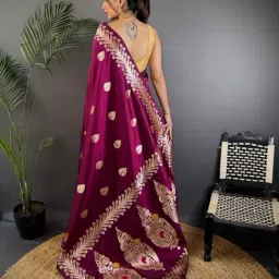 Elora Plum Woven Design Saree With Unstitched Blouse image 2