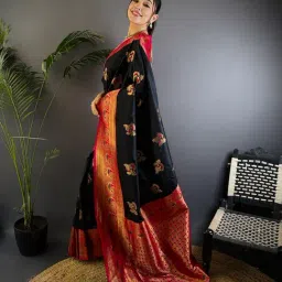 Elora Black Floral Saree With Unstitched Blouse-image-87