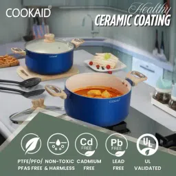 Cookaid Blue Aluminium Velora Series Non Stick Ceramic Coating Casserole Cookweare Set image 2
