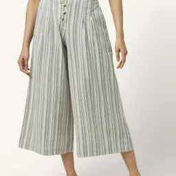 Akkriti by Pantaloons Grey & Beige Cotton Striped Culottes-picture-36