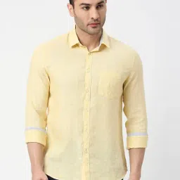 Dragon Hill Lemon Yellow Linen Slim Fit Shirt-picture-11