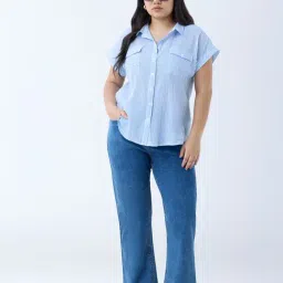 Gia by Westside Blue Stripe Cotton Shirt image 3