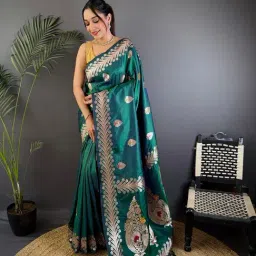 Elora Dusty Teal Woven Design Saree With Unstitched Blouse image 5