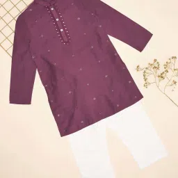 Indus Route by Pantaloons Boys Dark Purple Embroidery Full Sleeves Kurta Sets image 1