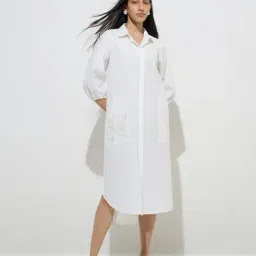 Utsa by Westside White Floral Embroidered Cotton Shirt Dress image 1