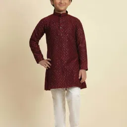 Pro-Ethic Style Developer Boys Maroon Cotton Jacquard Full Sleeves Kurta Sets image 1