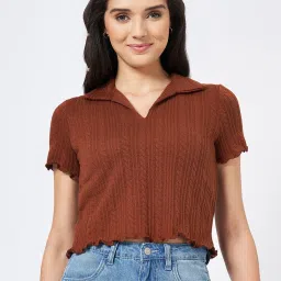 People By Pantaloons Tan Polyester Regular Fit Print Tops And Tees image 1