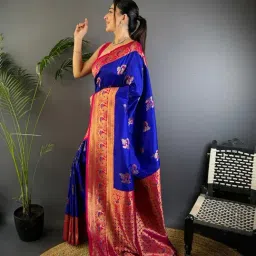 Elora Royal Blue Floral Saree With Unstitched Blouse-image-30