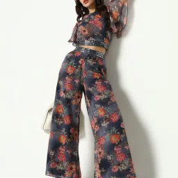 showoffff SHOWOFF Multicolor Cotton Blend Floral Print Maxi Co-Ord Set image 1