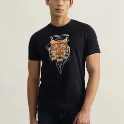Iconic Navy Cotton Regular Fit Printed T-Shirt image 1